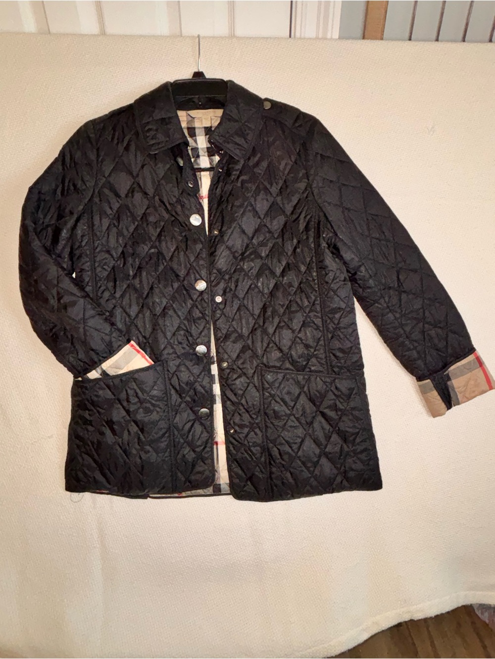 Burberry Black Quilted Utility Jacket with Check Lining